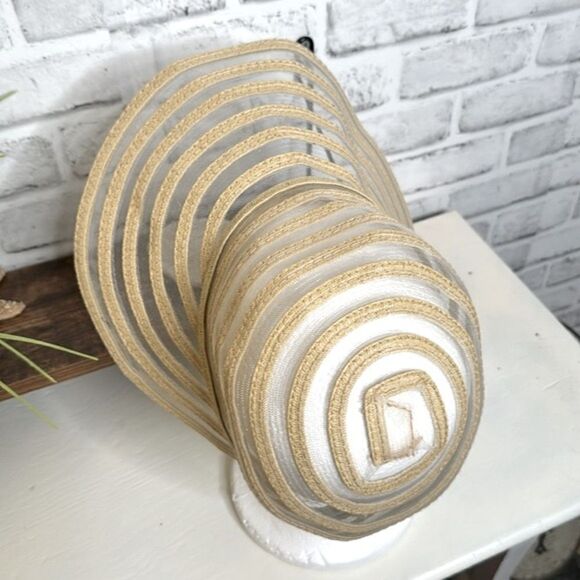 Cruise Club Vacation Tan Mesh & Solid Stripe Sun Hat Visor (21.5”) - Picture 5 of 7